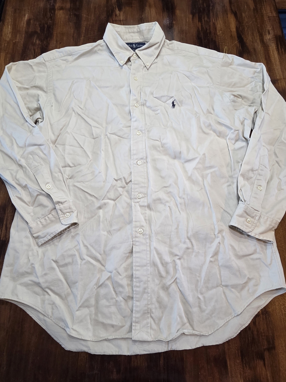 Ralph Lauren Blake Mens L Tan Khaki Cotton Button Down Shirt Pony Logo Preppy